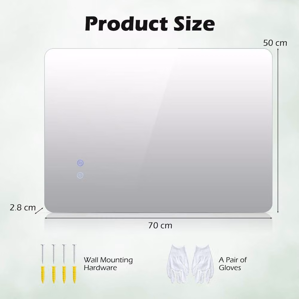 Gymax Backlit LED Bathroom Mirror in Silver with Smart Touch Defogging and Timer, W: 70 cm, H: 50 cm – 2
