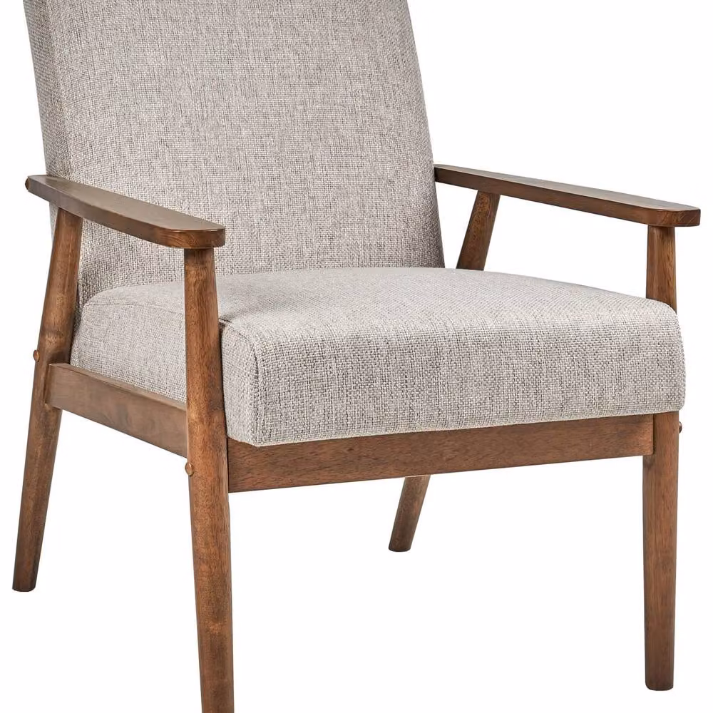 Wyld Haus Mid-Century Armchair in Grey Fabric with Rubberwood Frame – 2