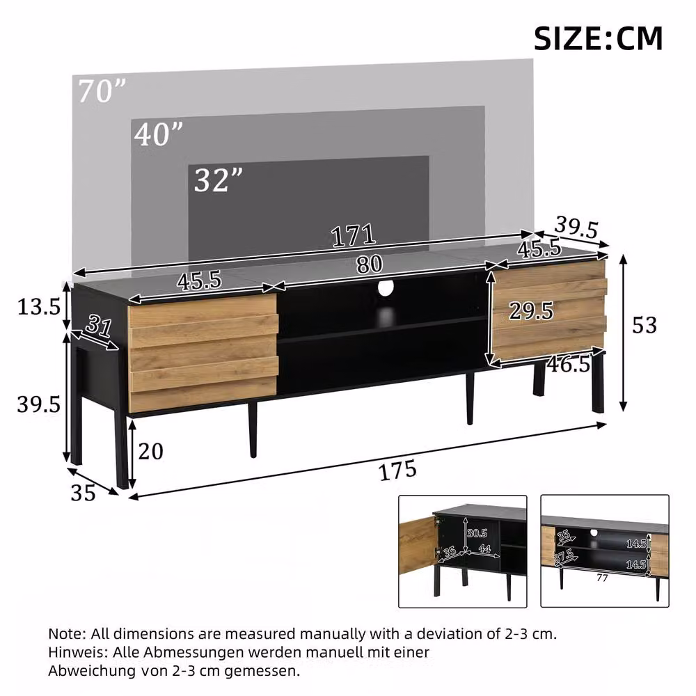 Merax Modern Black Low TV Stand with Soft-Close Cabinets, W: 175 cm, D: 53 cm, H: 53 cm – 2