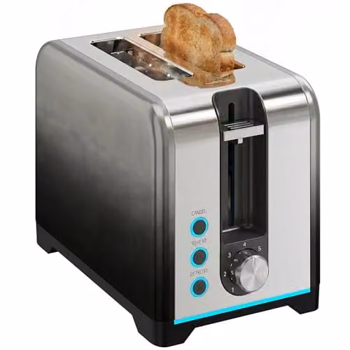 HOMCOM 2 Slice Toaster with 7 Browning Levels and Auto Shut-Off, 930W, Black and Silver – 1