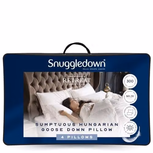 Snuggledown 4 Pack Retreat Hungarian Goose Down Soft Support Pillows in White, W: 74 cm, H: 48 cm