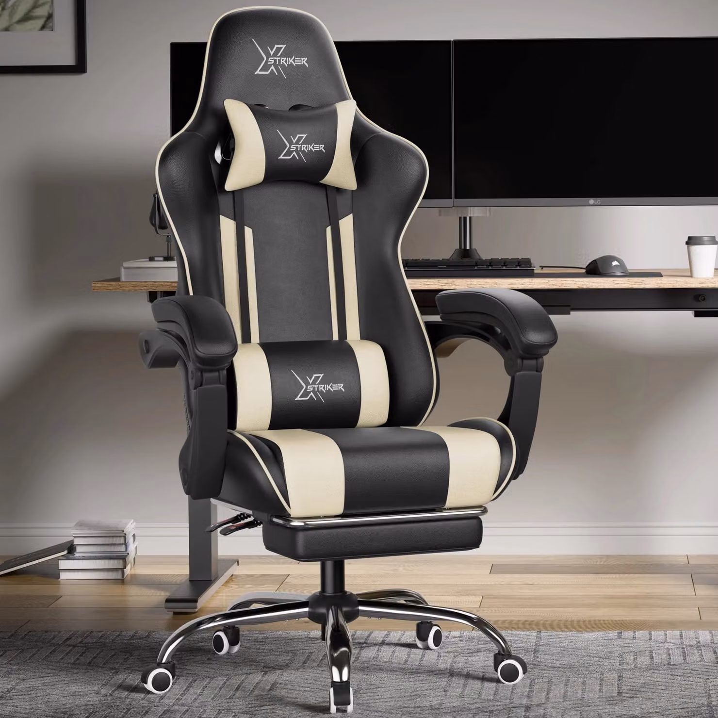 Xstriker White Gaming Chair with Footrest and Headrest in Synthetic Leather