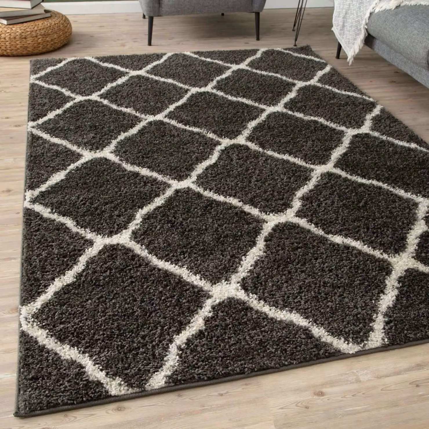 THE RUGS Soft Moroccan Shaggy Rug, Dark Grey and White, W: 140 cm, L: 200 cm – 5