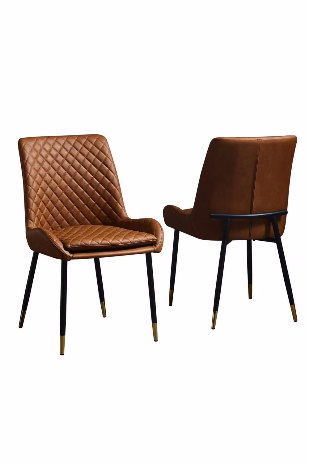 IH Design Set of 2 Tan Diamond Quilted PU Leather and Metal Dining Chairs – 3