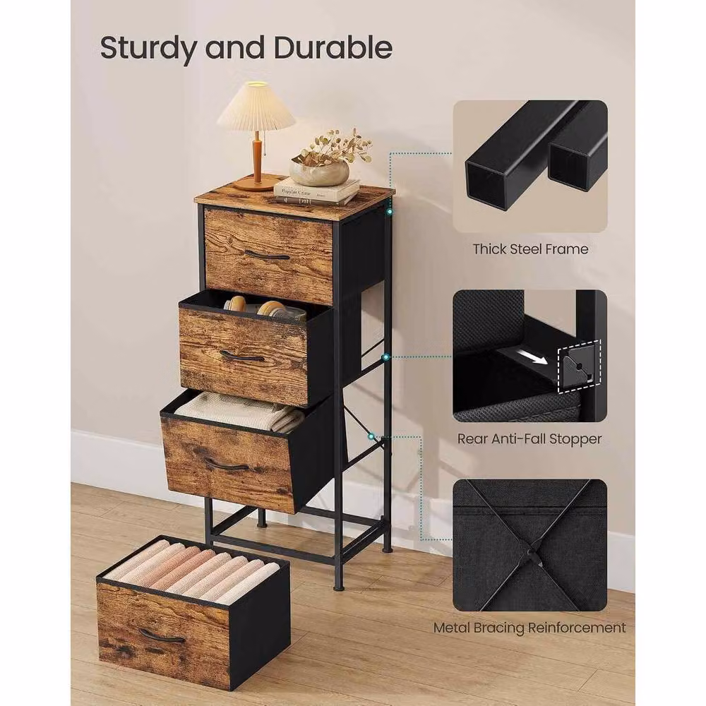 The Bazaarist 4 Drawer Fabric Storage Chest in Brown and Black – 3