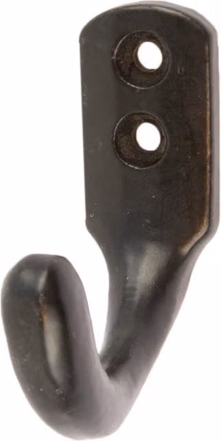 Hammer and Tongs Powder-Coated Iron Single Coat Hook in Black, H: 55mm, W: 20mm – 4
