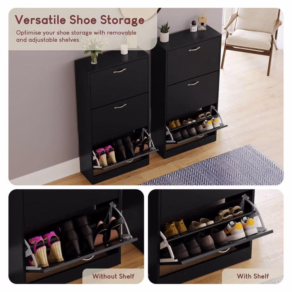 HD Designs Vida Designs Modern Black 3 Drawer Shoe Cabinet with Tilting Compartments – 4