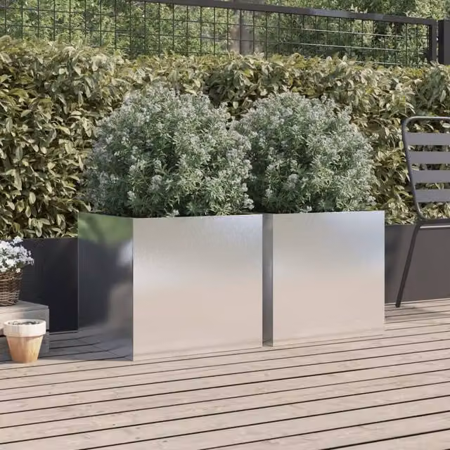 Berkfield Home Stainless Steel Planter Tub, 2 Pieces, Silver, W: 49 cm, D: 47 cm, H: 46 cm