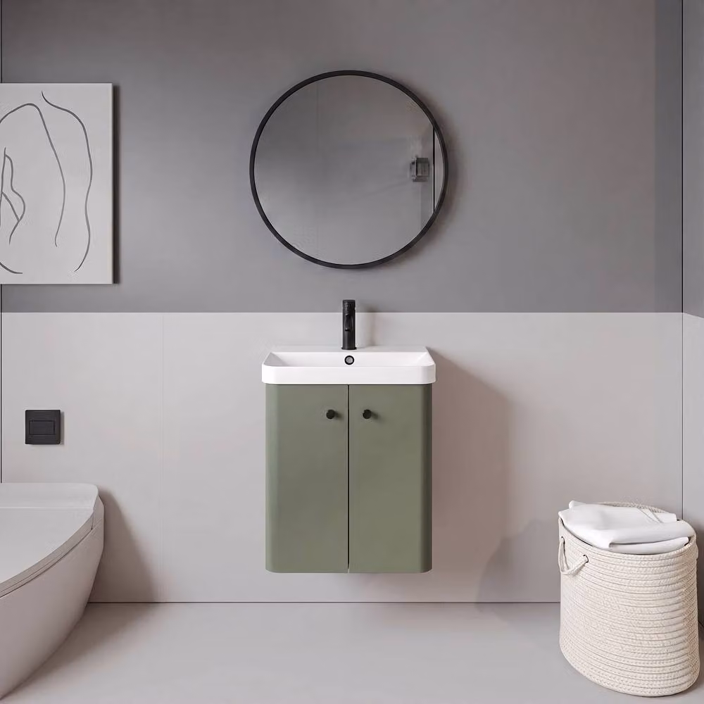Balterley Round Wall Mounted Bathroom Mirror in Black, W: 60 cm, H: 60 cm, D: 1 cm – 2