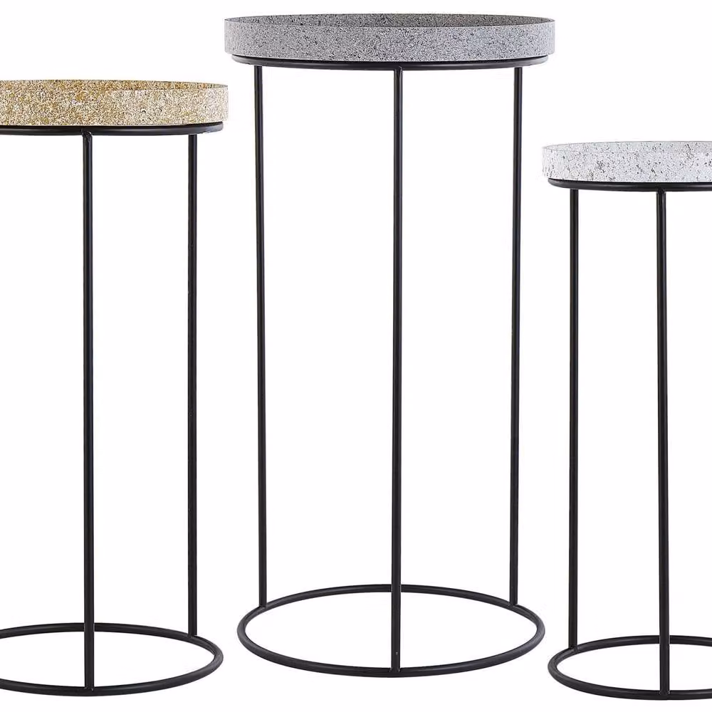 Wyld and Coco Three-Piece Marble-Effect Nesting Side Tables with Black Openwork Metal Frame – 2