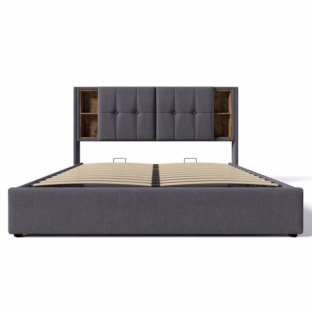 STILVORA Super King Upholstered Bed in Grey with USB Charging and Lift-Up Storage Base, W: 200 cm x D: 200 cm – 7