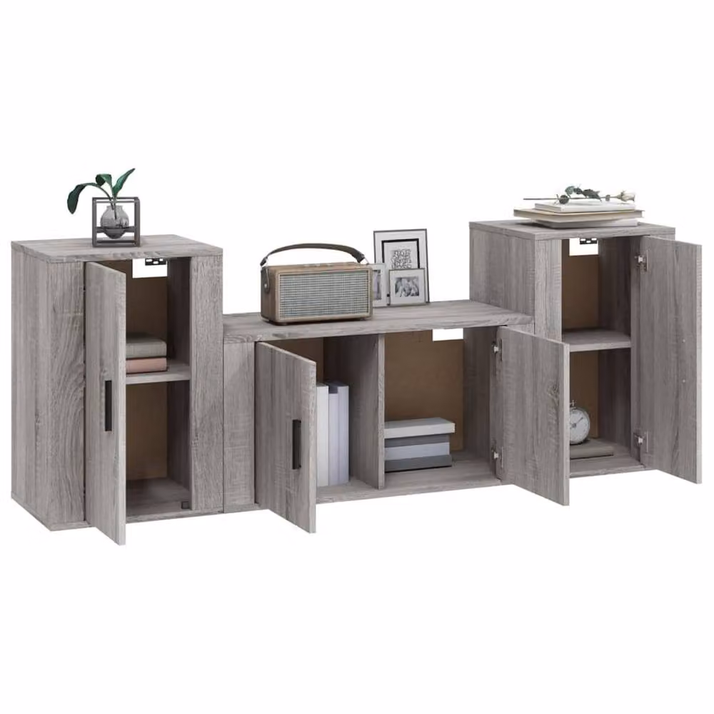 Berkfield Home 3 Piece Grey Sonoma Lowboard and Wall Mounted TV Cabinet Set in Matt Engineered Wood – 3