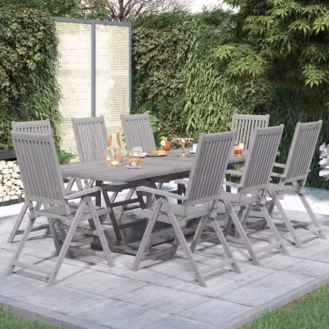 Berkfield Home 9 Piece Grey Acacia Solid Wood Garden Dining Set – 1