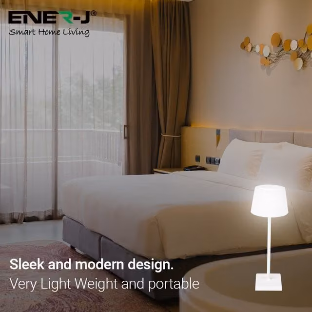 Ener-J Wireless LED Table Lamp, 4W Dimmable Rechargeable Cordless White IP44 Light