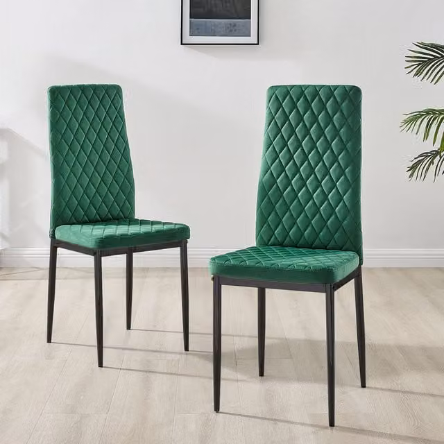 FurnitureboxUK Set of 4 Milan Velvet Dining Chairs in Green with Black Legs