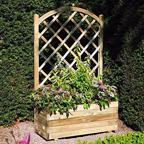 Rowlinsons Brown Wooden Rectangular Planter and Lattice Trellis, W: 90 cm, D: 42 cm, H: 138 cm