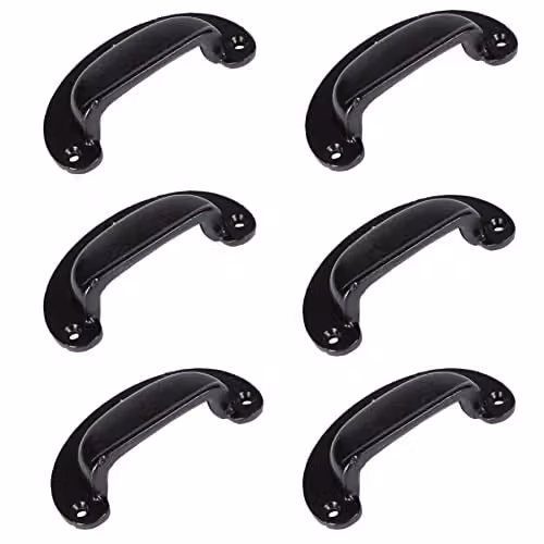 Hammer and Tongs Wide Lipped Cabinet Drawer Pulls, Matt Black Powder-Coated Iron, Pack of 6, W: 9.5 cm, H: 4 cm – 2
