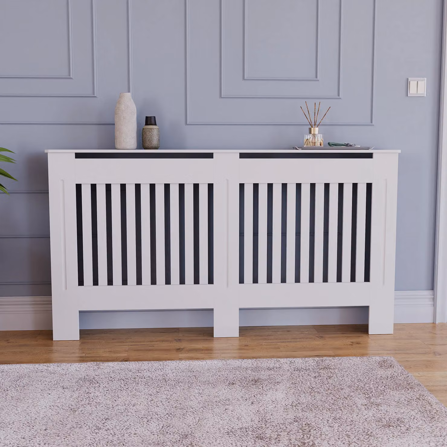 Vida Designs Chelsea MDF Radiator Cover in White, W/D/H: 152 x 82 x 19 cm – 3