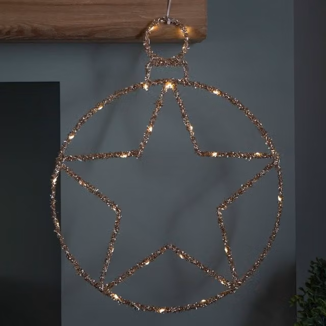 Samuel ALEXANDER Gold Star Ball Christmas Decoration with Twinkling Warm White LEDs, Diameter: 49 cm