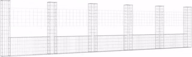 Berkfield Home U-shape Iron Gabion Basket with 6 Posts, Silver, W/D/H: 620 x 20 x 150 cm