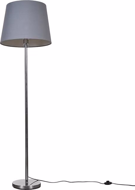 ValueLights Modern Polished Chrome Metal Floor Lamp with Grey Fabric Cone Shade in Silver