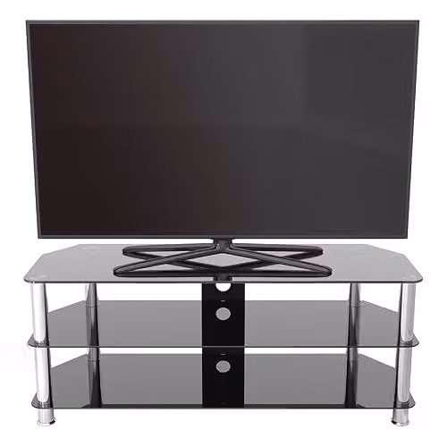 AVF Black and Silver Glass TV Stand with Metal Frame and Cable Management, 125 cm – 5