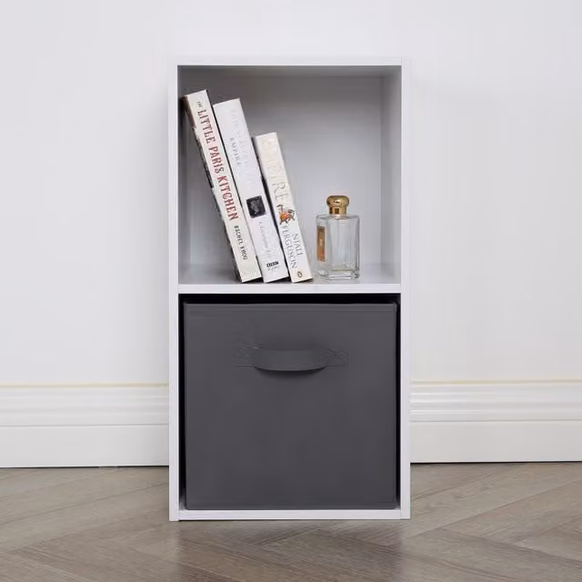 Home Garden Direct Jane 2x1 Cube Storage Unit with Baskets in White and Grey