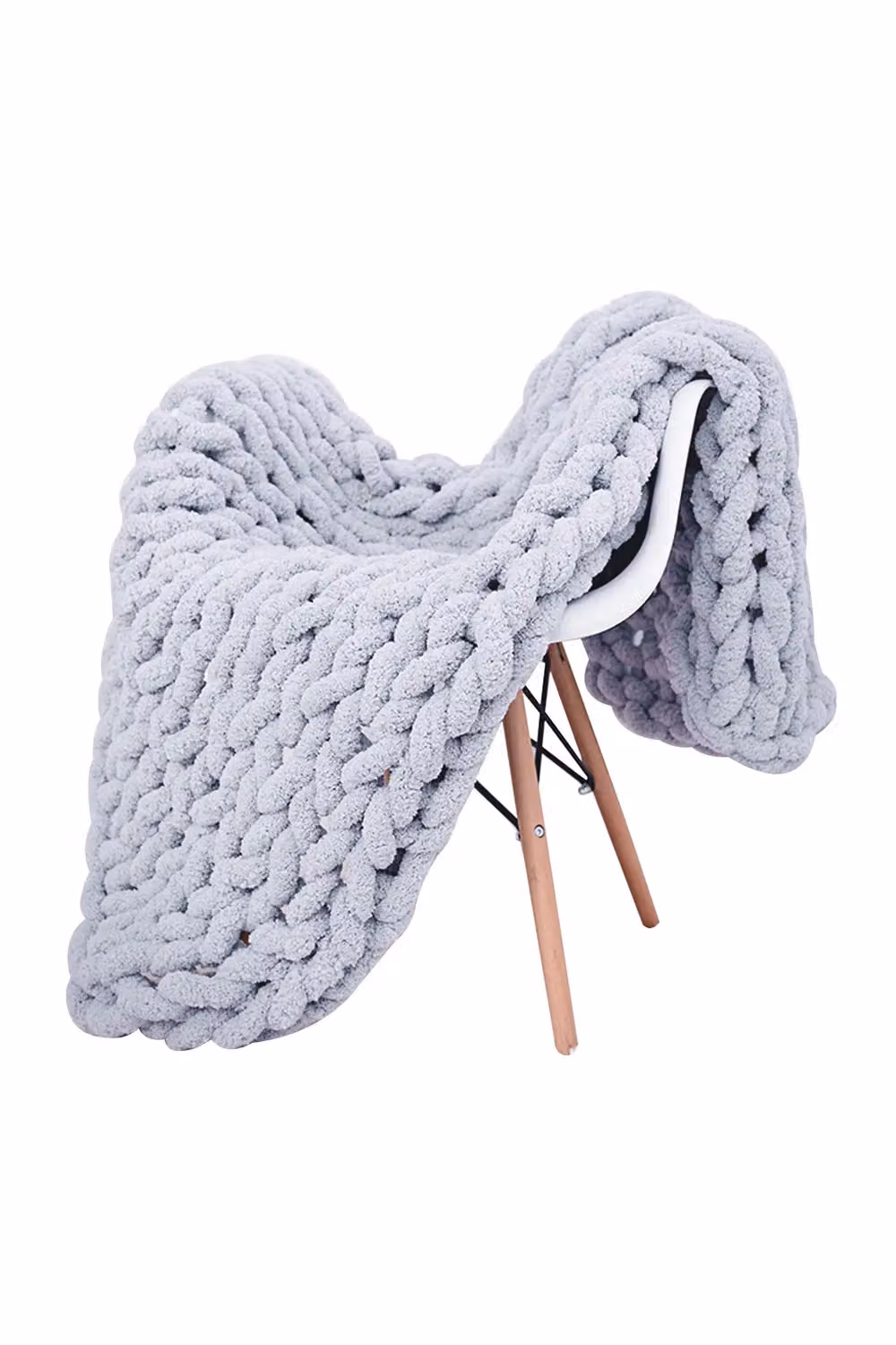 Living and Home Fluffy Chunky Knit Throw Blanket in Grey, W/D: 80 x 100 cm – 2