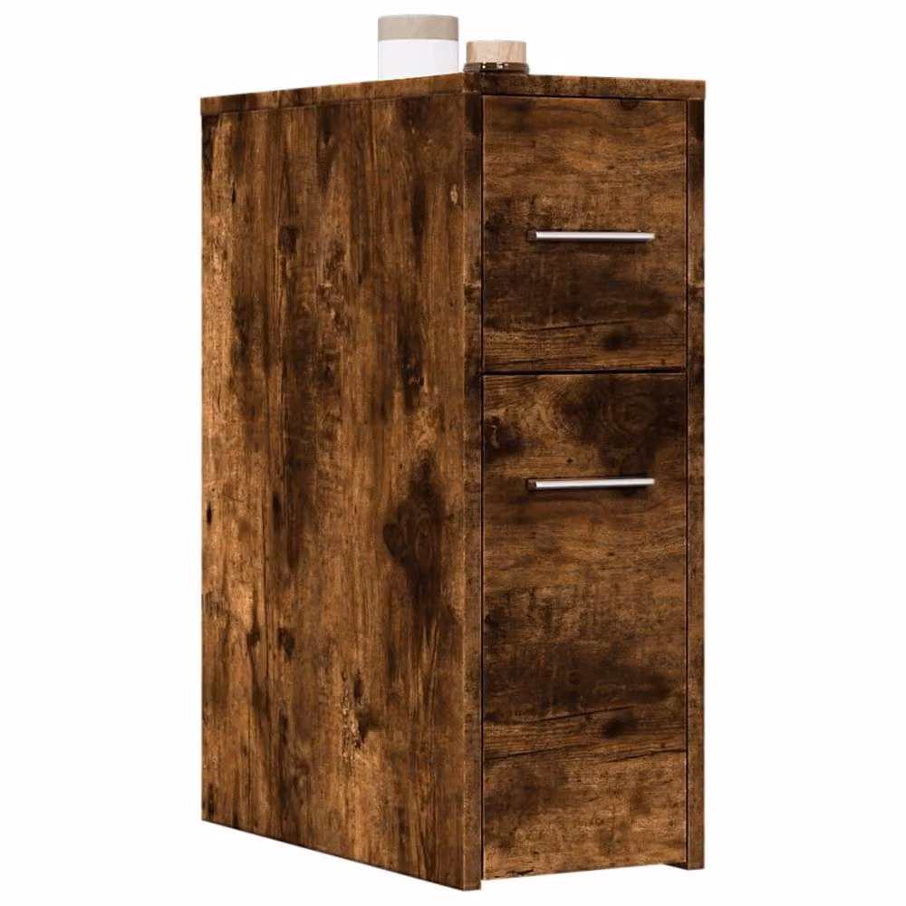 Berkfield Home Narrow Bathroom Cupboard with Wheels in Smoked Oak Brown – 2