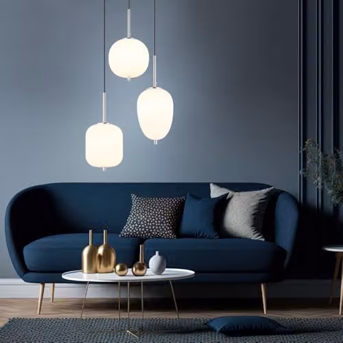 Netlighting Blacky I Cluster Pendant Lamp by Globo Lighting with 3x E14 Opal Glass Shades in Silver and White, Diameter: 46 cm, Height: 120 cm – 2