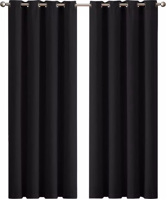Marlow 2 Pack Blackout Eyelet Curtain Panels in Black, W: 183 cm, H: 167 cm