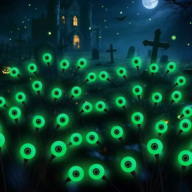Garwarm Halloween Scary Eyeball Solar LED Pathway Lights, 2-Pack, Green – 1