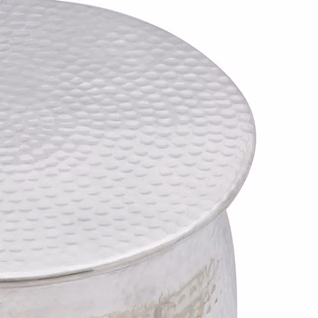 Berkfield Home Hammered Aluminium Stool and Side Table in Silver, H 42 cm x W 36 cm x D 36 cm