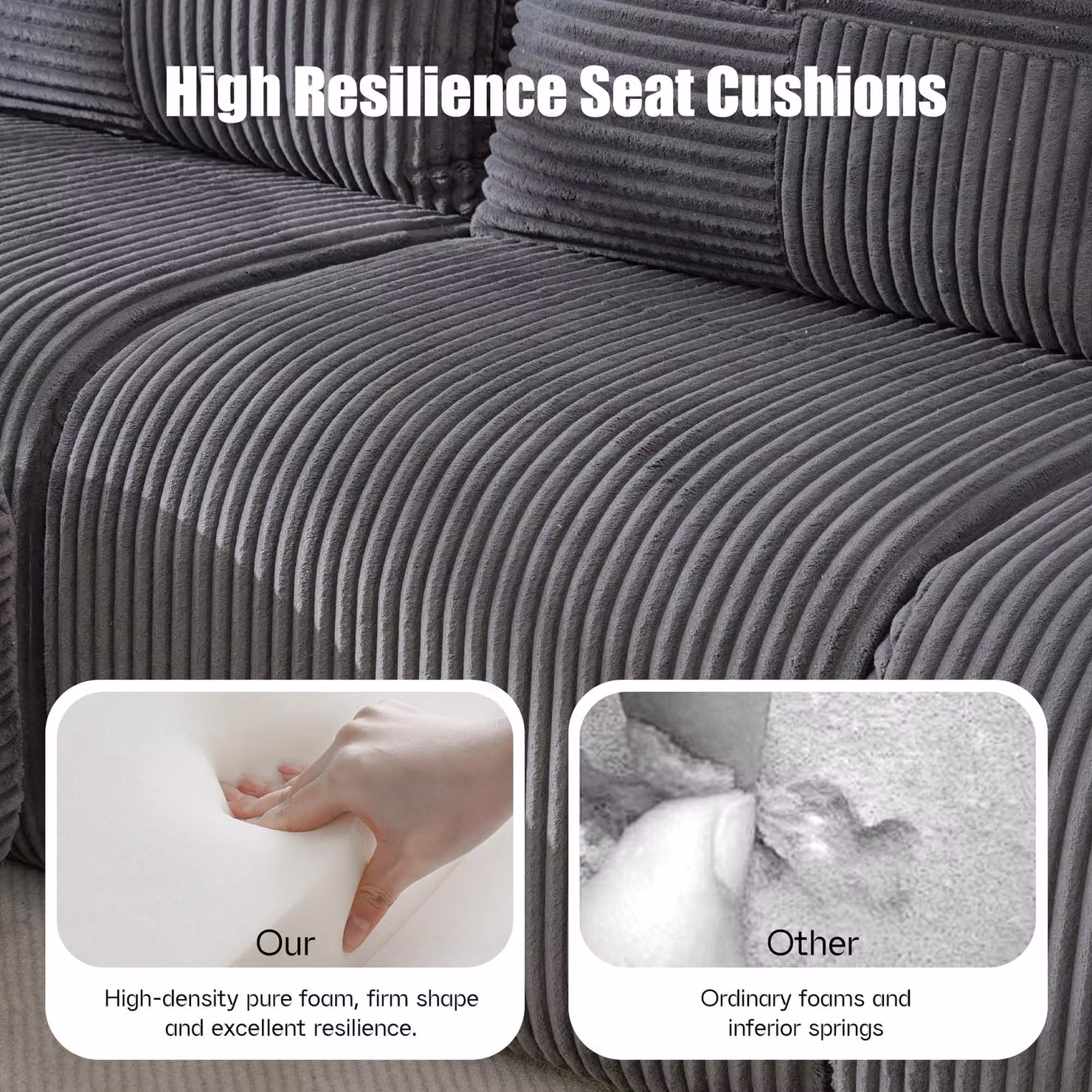 Aosom UK 3-Seater Corduroy L-Shaped Sectional Sofa with Integrated Cup Holders in Dark Grey, W: 174 cm, D: 268 cm, H: 80 cm – 6