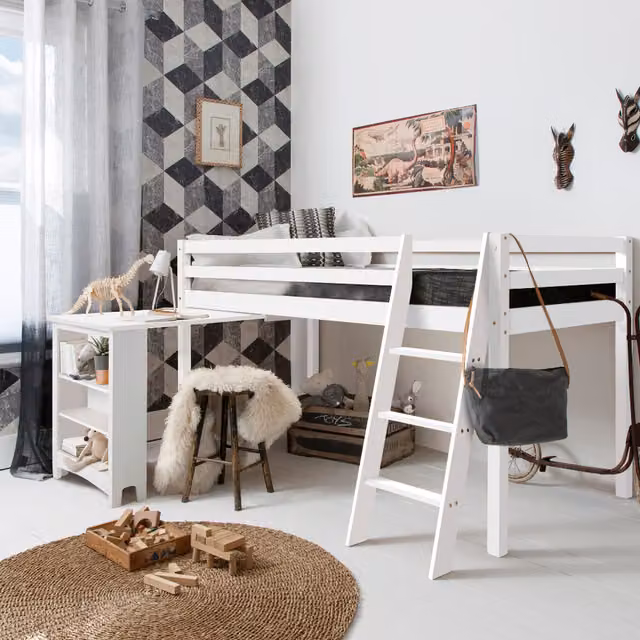 Noa and Nani Moro Mid-Height Cabin Bed with Desk and Side Compartments in White