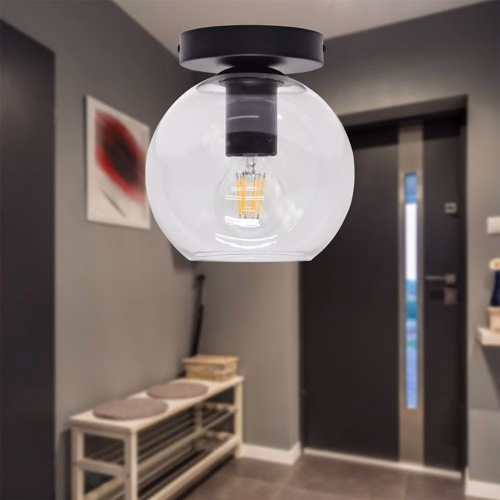 First Choice Lighting Barnum Black Ceiling Light Fitting with Transparent Glass Sphere – 2