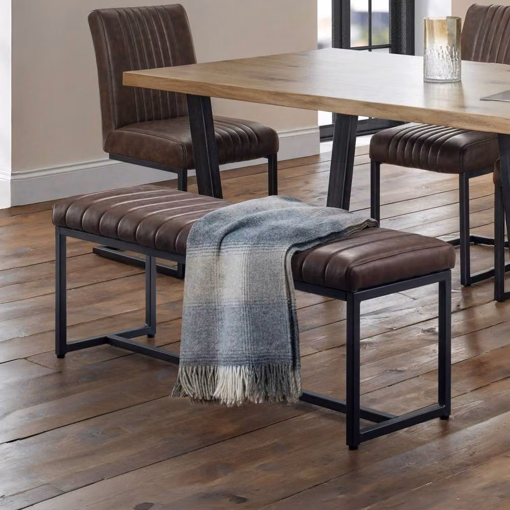 Cheshire Premium Kingsley Brown Synthetic Leather Upholstered Bench with Metal Frame – 2