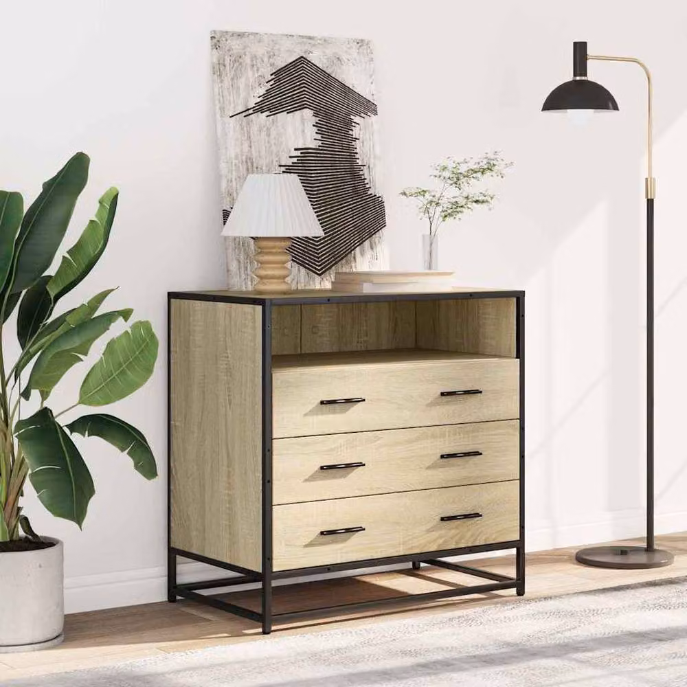 Berkfield Home Sonoma Oak Drawer Cabinet in Natural, W/D/H: 70 x 41 x 70 cm – 3