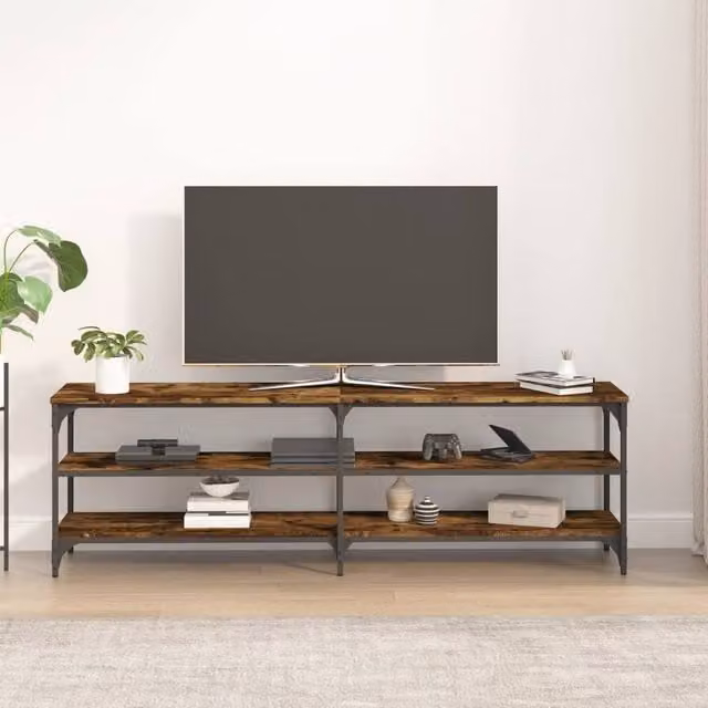 Berkfield Home Industrial TV Cabinet in Smoked Oak and Brown, W/D/H: 160 x 30 x 50 cm