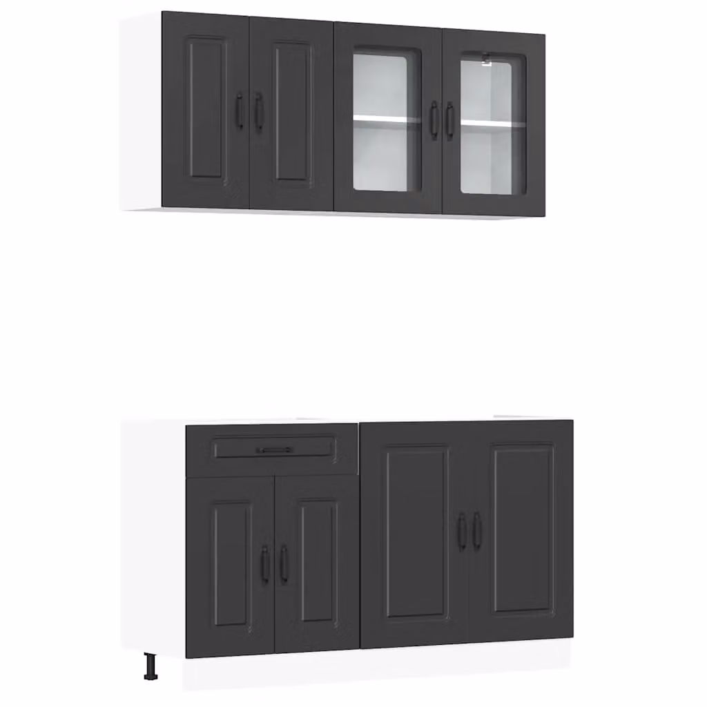 Berkfield Home Kalmar 4 Piece Black Modern Kitchen Cabinet Set with Hinged Doors and Internal Shelves – 2