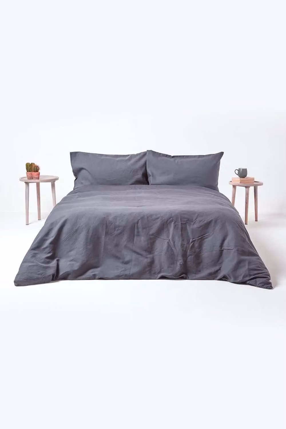 Homescapes Luxury Plain Linen and Combed Cotton Duvet Cover Set in Grey, W/D/H: 180 x 200 cm – 3