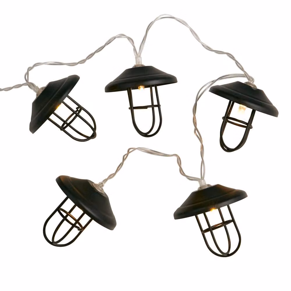 Lighting Collection Port Cage LED Outdoor Solar String Light in Black with Warm White Lanterns and Dusk Sensor – 3