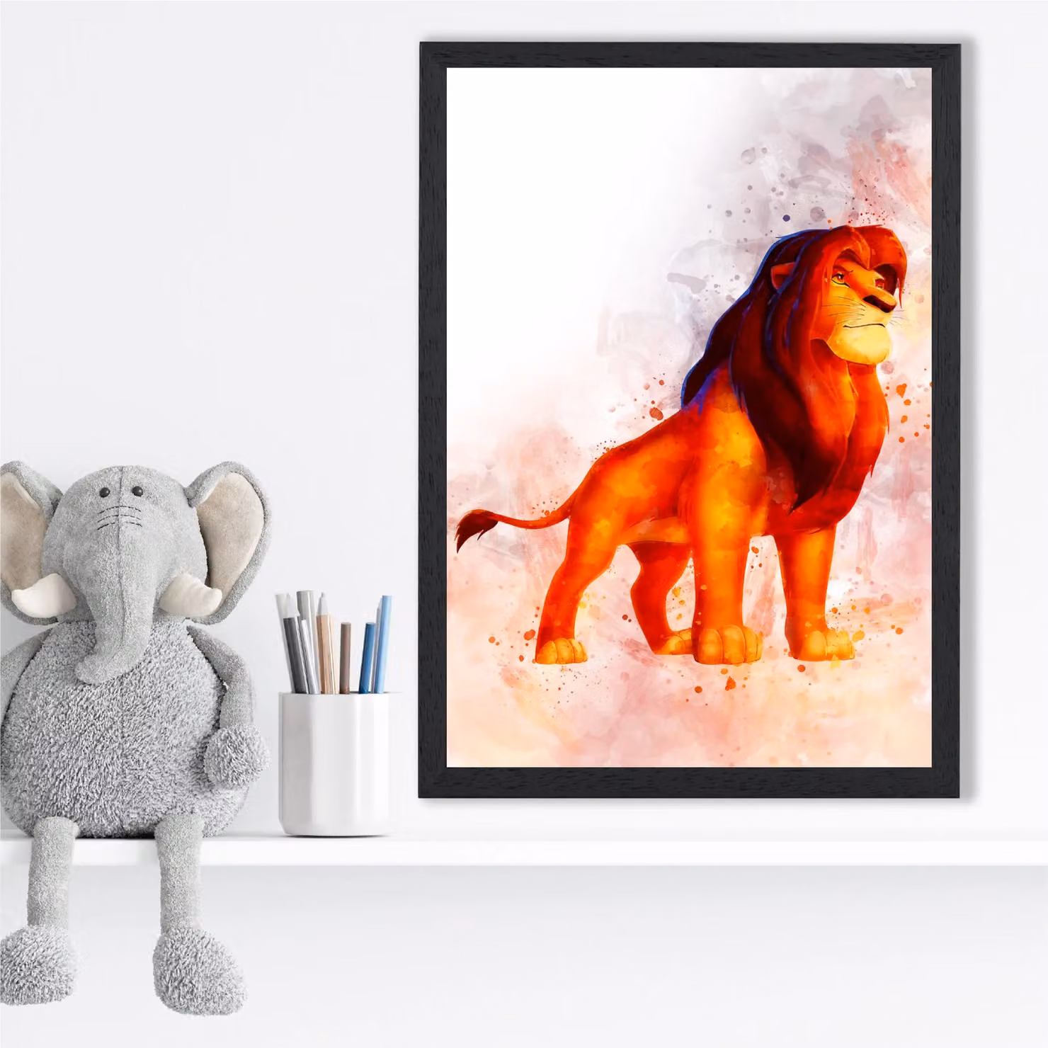 ARTZE Mufasa Watercolour Lion King Framed Print, Multicolour, Black Frame, A3 – 2