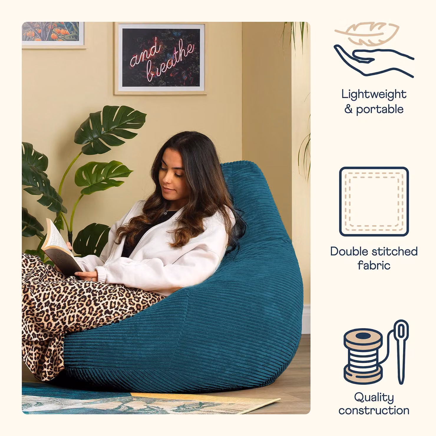 icon Dalton Cord Adult Bean Bag Chair Set of 2 in Petrol Blue – 4