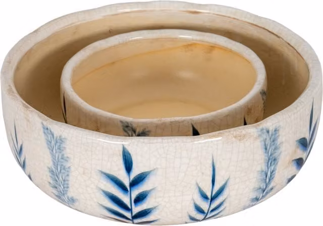 KDMK Blue Floral Ceramic Round Bowl Pot for Tabletop Display
