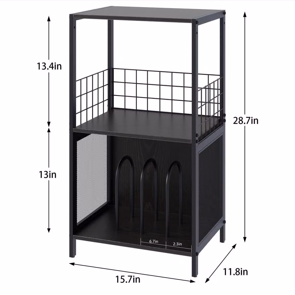 Huhote 3-Tier Black Vinyl Record Player Stand and Storage Side Table – 3