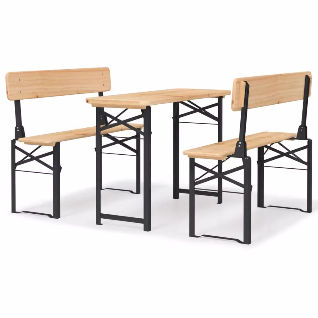 Berkfield Home 3 Piece Folding Beer Table Set in Brown Solid Wood and Metal – 2