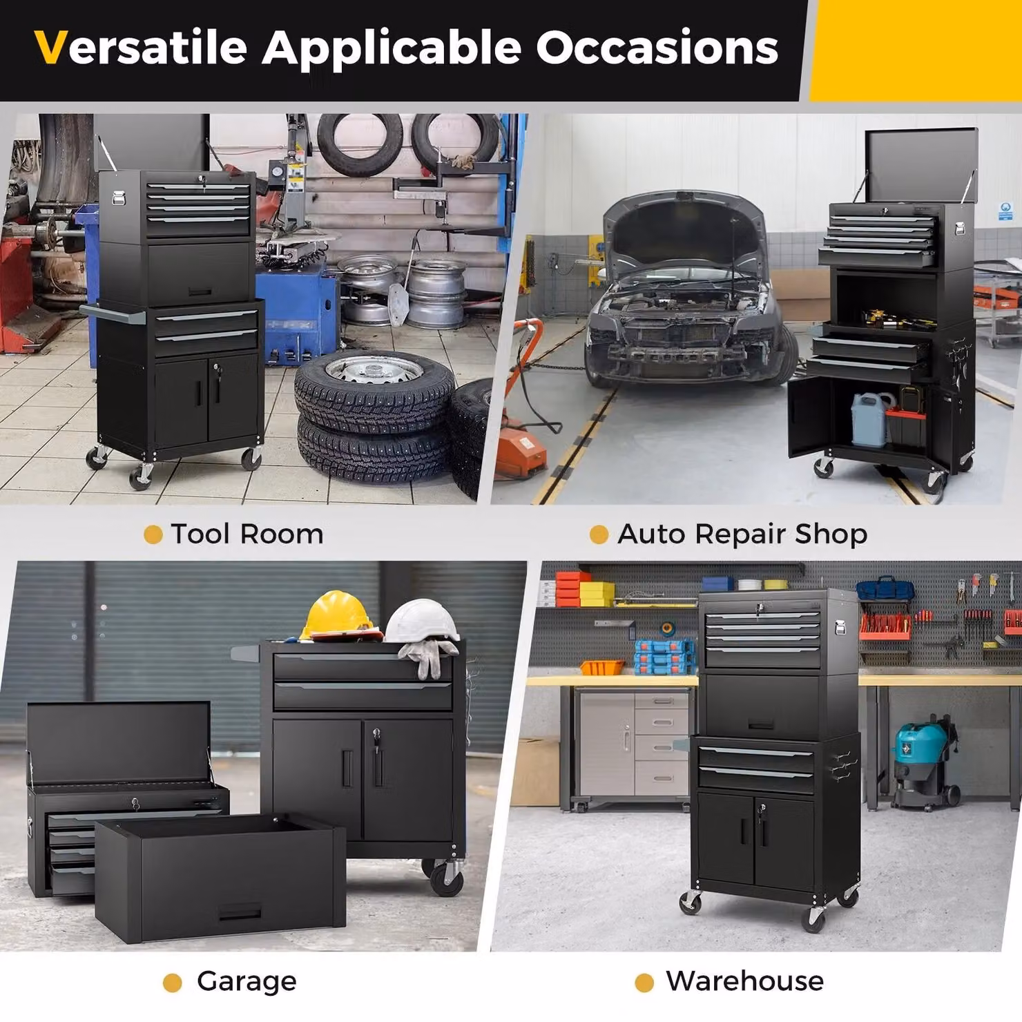 Gymax 6-Drawer Rolling Tool Chest 3-in-1 Metal Tool Storage Cabinet with Wheels, Black – 5