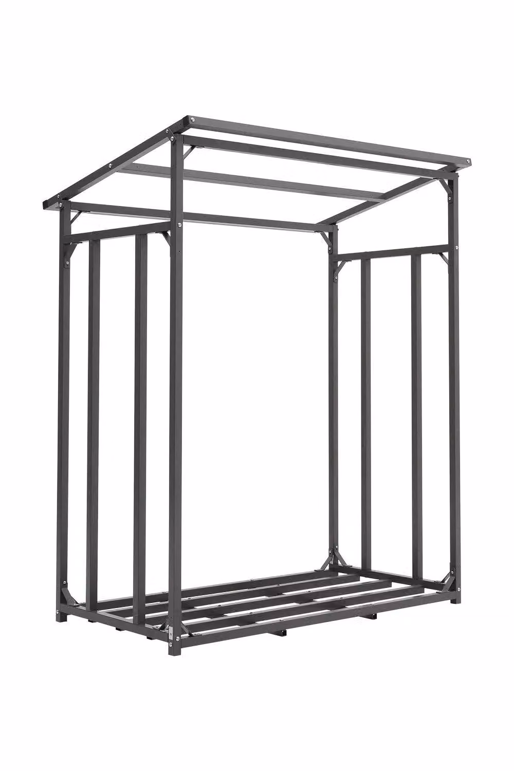 Garden Sanctuary Black Metal Outdoor Firewood Storage Rack with Roof, W: 109.7 cm, D: 70.1 cm – 2