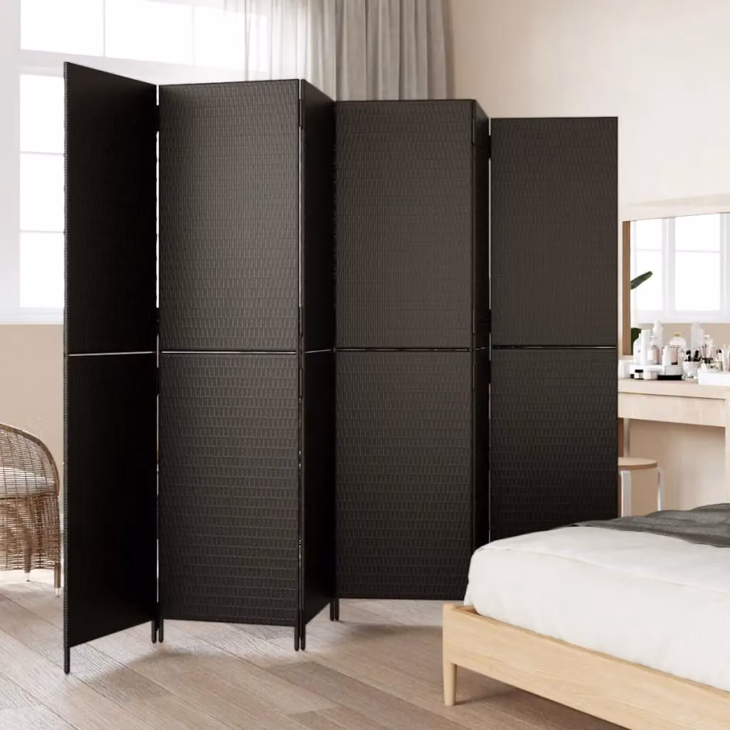 Berkfield Home 6 Panel Black Poly Rattan and Steel Room Divider – 3